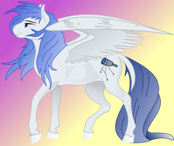 Size: 5145x4320 | Tagged: safe, artist:iknowpony, oc, oc only, pegasus, pony, .svg available, absurd resolution, cutie mark, female, gradient background, hooves, mare, profile, simple background, smiling, solo, spread wings, vector, wings
