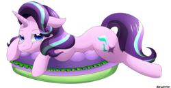 Size: 2100x1080 | Tagged: safe, artist:zoruanna, starlight glimmer, pony, unicorn, g4, bedroom eyes, cutie mark, female, floppy ears, looking at you, mare, prone, smiling, solo