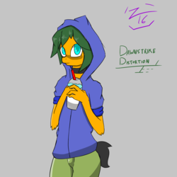 Size: 2400x2400 | Tagged: safe, artist:glassmenagerie, oc, oc only, oc:dawnstrike distortion, anthro, clothes, high res, hoodie, slushie