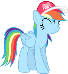 Size: 2500x2692 | Tagged: safe, artist:nxzc88, rainbow dash, pegasus, pony, g4, best pony, cute, eyes closed, female, hat, high res, mare, show accurate, simple background, solo, transparent background, vector