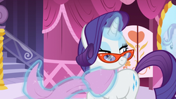 Size: 1920x1080 | Tagged: safe, screencap, rarity, starlight glimmer, g4, no second prances, clothes, glasses, mirror, scarf