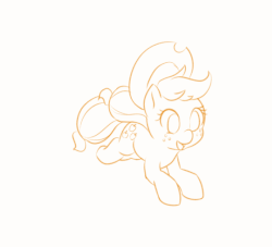 Size: 560x509 | Tagged: safe, artist:dstears, applejack, earth pony, pony, g4, animated, cute, female, happy, jackabetes, jumping, monochrome, silly, silly pony, solo, who's a silly pony