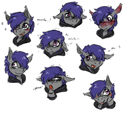 Size: 3400x3000 | Tagged: safe, artist:charly-meow, oc, oc only, oc:dusk rhine, bat pony, pony, blushing, clothes, cute, eeee, floppy ears, glasses, happy, high res, hoodie, nervous, silly, silly pony, solo, yawn