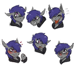 Size: 3400x3000 | Tagged: safe, artist:charly-meow, oc, oc only, oc:dusk rhine, bat pony, pony, angry, bleh, blushing, clothes, cute, glasses, high res, hoodie, laughing, sad, seductive, solo