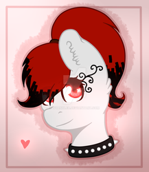 Size: 1024x1178 | Tagged: safe, artist:nyanxleb, oc, oc only, earth pony, pony, bust, cheek fluff, choker, ear fluff, heart, portrait, smiling, solo, spiked choker, tattoo, watermark