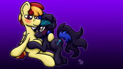 Size: 2560x1440 | Tagged: safe, artist:internetianer, oc, oc only, oc:psyche, pony, cuddling, duo, female, male, shipping, snuggling, straight