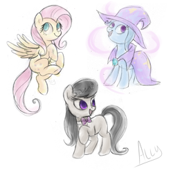 Size: 1024x1024 | Tagged: safe, artist:allythepegasi, fluttershy, octavia melody, trixie, pony, unicorn, g4, female, mare