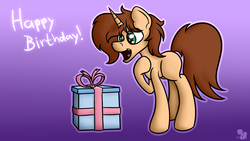 Size: 2560x1440 | Tagged: safe, artist:internetianer, oc, oc only, oc:new dawn (unicorn), pony, present, solo