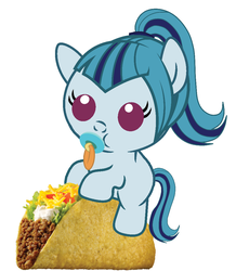Size: 886x1017 | Tagged: safe, artist:red4567, sonata dusk, pony, equestria girls, g4, my little pony equestria girls: rainbow rocks, baby, baby pony, cute, equestria girls ponified, female, food, pacifier, ponies riding food, ponified, riding, solo, sonatabetes, sonataco, taco, taco tuesday, that girl sure loves tacos, that pony sure does love tacos, that siren sure does love tacos, weapons-grade cute