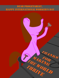 Size: 600x800 | Tagged: safe, artist:auntiefrost, conveyor belt, generic pony, hammer, international worker's day, propaganda, socialism, worker, worker's day