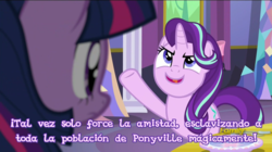 Size: 1365x767 | Tagged: safe, screencap, starlight glimmer, twilight sparkle, alicorn, pony, g4, no second prances, female, mare, spanish, subtitles, twilight sparkle (alicorn)