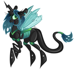 Size: 894x838 | Tagged: dead source, safe, artist:zerogravitybadger, queen chrysalis, g4, female, smiling, solo
