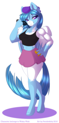 Size: 950x1962 | Tagged: safe, artist:silkensaddle, oc, oc only, oc:wish, pegasus, anthro, unguligrade anthro, cap, clothes, female, grin, hat, hooves, mare, miniskirt, purple eyes, skirt, solo, stars, sunglasses, tank top, wings