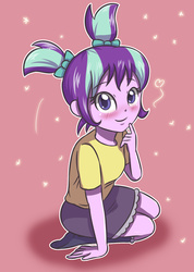 Size: 2331x3270 | Tagged: safe, artist:sumin6301, starlight glimmer, equestria girls, g4, blushing, clothes, cute, equestria girls-ified, female, glimmerbetes, high res, looking at you, missing shoes, moe, pigtails, sitting, skirt, socks, solo, younger