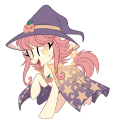 Size: 2314x2570 | Tagged: safe, artist:centchi, artist:hawthornss, oc, oc only, oc:hallow, oc:hallow's eve, earth pony, original species, pony, cape, clothes, collaboration, halloween, high res, looking at you, simple background, solo, transparent background, wingding eyes, witchfae
