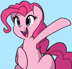 Size: 2011x1923 | Tagged: safe, artist:furrgroup, pinkie pie, earth pony, pony, g4, cute, female, mare, open mouth, simple background, smiling, solo, waving