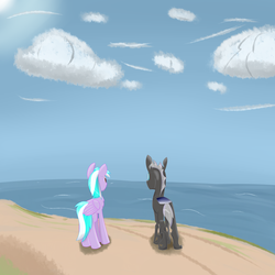 Size: 3000x3000 | Tagged: safe, artist:darklordsnuffles, oc, oc only, oc:#4330715, oc:numbers, changeling, pegasus, pony, beach, high res, ocean, palindrome get, water