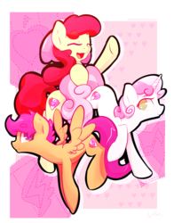 Size: 6600x8400 | Tagged: safe, artist:darkflame75, apple bloom, scootaloo, sweetie belle, earth pony, pegasus, pony, unicorn, g4, abstract background, cutie mark, cutie mark crusaders, eyes closed, female, filly, the cmc's cutie marks