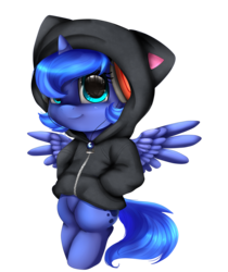 Size: 2326x2766 | Tagged: safe, artist:pridark, princess luna, pony, g4, bipedal, clothes, female, filly, high res, hoodie, looking at you, simple background, smiling, smiling at you, solo, transparent background, woona