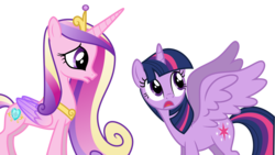 Size: 13387x7530 | Tagged: safe, artist:decprincess, princess cadance, twilight sparkle, alicorn, pony, g4, twilight's kingdom, .svg available, absurd resolution, concave belly, duo, duo female, female, folded wings, mare, simple background, sisters-in-law, slender, spread wings, thin, transparent background, twilight sparkle (alicorn), vector, wings