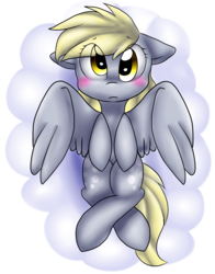 Size: 4709x6000 | Tagged: safe, artist:pegasister2251, derpy hooves, pegasus, pony, g4, absurd resolution, blushing, both cutie marks, cloud, female, mare, on back, solo