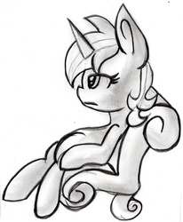 Size: 1342x1631 | Tagged: safe, artist:pegasister2251, lyra heartstrings, g4, female, monochrome, sitting lyra, solo, traditional art