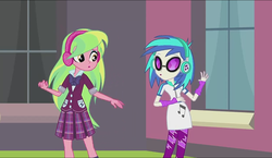 Size: 1246x722 | Tagged: safe, screencap, dj pon-3, lemon zest, vinyl scratch, equestria girls, friendship games bloopers, g4, my little pony equestria girls: friendship games