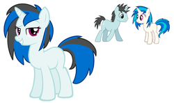 Size: 1024x607 | Tagged: safe, artist:estefania200, dj pon-3, neon lights, rising star, vinyl scratch, oc, unnamed oc, g4, female, male, offspring, parent:neon lights, parent:vinyl scratch, parents:vinylights, ship:vinylights, shipping, simple background, straight, white background