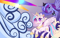 Size: 1190x770 | Tagged: safe, artist:kawaiipony2, princess celestia, princess luna, g4, royal sisters