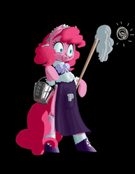 Size: 858x1113 | Tagged: safe, artist:silfidum, pinkie pie, earth pony, semi-anthro, g4, black background, bucket, clothes, female, maid, simple background, sketch, solo