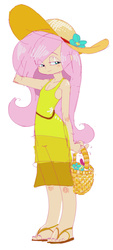 Size: 662x1460 | Tagged: safe, artist:silfidum, fluttershy, human, g4, basket, feet, female, hat, humanized, sandals, simple background, sketch, solo, toes, white background