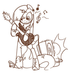 Size: 874x971 | Tagged: safe, artist:silfidum, fluttershy, g4, female, guitar, monochrome, rock, sketch, solo