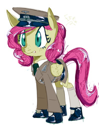 Size: 900x1134 | Tagged: safe, artist:silfidum, fluttershy, g4, clothes, female, simple background, sketch, solo, uniform