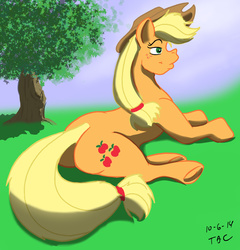 Size: 1230x1280 | Tagged: safe, artist:sailoranna, applejack, g4, butt, female, plot, prone, solo