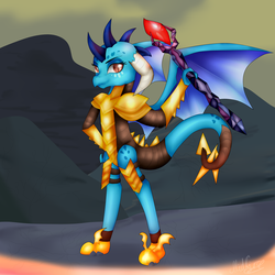 Size: 5000x5000 | Tagged: safe, artist:midfire, princess ember, dragon, g4, gauntlet of fire, absurd resolution, bloodstone scepter, dragon armor, dragon lord ember, female, solo