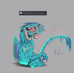 Size: 1320x1300 | Tagged: safe, artist:alumx, princess ember, dragon, g4, angry, blushing, crossed arms, cute, emberbetes, female, grumpy, scrunchy face, solo, tail wag, tsundember, tsundere