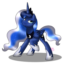 Size: 1407x1397 | Tagged: safe, artist:jack-pie, princess luna, g4, female, raised hoof, smirk, solo