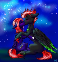 Size: 1800x1920 | Tagged: safe, artist:stirren, oc, oc only, pegasus, pony, couple, female, kissing, male, straight