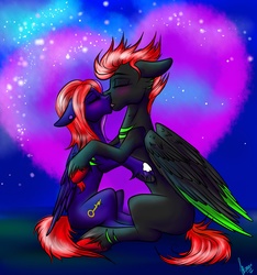 Size: 1800x1920 | Tagged: safe, artist:stirren, oc, oc only, pegasus, pony, couple, female, kissing, male, straight