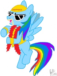 Size: 1074x1443 | Tagged: safe, artist:razormaverick, rainbow dash, g4, bandana, crossover, feather boa, female, hulk hogan, hulkamania, solo, sunglasses, wrestling, wwe