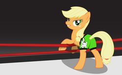 Size: 3000x1845 | Tagged: safe, artist:luckysmores, applejack, g4, aj lee, bedroom eyes, female, solo, trunks, wrestling, wrestling ring, wwe