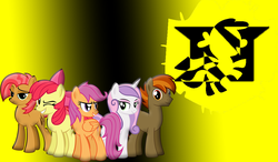 Size: 1024x600 | Tagged: safe, artist:digiradiance, apple bloom, babs seed, button mash, scootaloo, sweetie belle, g4, alternate hairstyle, cutie mark crusaders, group, nexus, older, the nexus (stable), wrestling, wwe