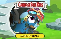 Size: 387x250 | Tagged: safe, rainbow dash, g4, newbie dash, garbage pail kids, meme, rainbow trash, trash, wonderbolts uniform