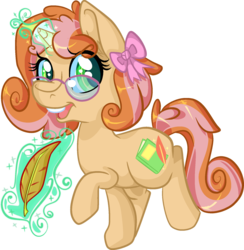 Size: 1747x1788 | Tagged: safe, artist:paintsplatter, oc, oc only, oc:penstroke belle, bow, glasses, hair bow, magic, offspring, parent:button mash, parent:sweetie belle, parents:sweetiemash, quill, simple background, solo, transparent background