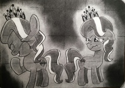 Size: 2672x1871 | Tagged: safe, artist:everfreeartist, diamond tiara, crusaders of the lost mark, g4, crying, female, monochrome, solo, the pony i want to be, traditional art