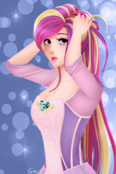 Size: 3024x4522 | Tagged: safe, artist:srtagiuu, princess cadance, human, g4, cleavage, clothes, dress, female, high res, humanized, signature, solo
