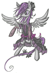 Size: 354x506 | Tagged: safe, artist:whispir, oc, oc only, oc:morning glory (project horizons), pegasus, pony, fallout equestria, fallout equestria: project horizons, clothes, dress, hat, solo