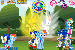 Size: 900x600 | Tagged: safe, artist:trungtranhaitrung, rainbow dash, human, mobian, pegasus, equestria girls, g4, anniversary, classic sonic, crossover, filly rainbow dash, gif, hasbro, logo, male, non-animated gif, sega, sonic boom, sonic team, sonic the hedgehog, sonic the hedgehog (boom), sonic the hedgehog (series), sonicified, super rainbow dash, super sonic