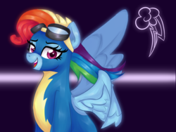 Size: 1600x1200 | Tagged: safe, artist:pandamoniyum, rainbow dash, g4, newbie dash, female, rainbow fash, simple background, solo, wonderbolts uniform