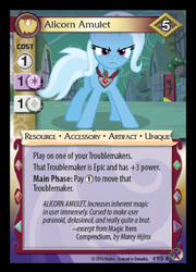 Size: 359x500 | Tagged: safe, enterplay, trixie, pony, unicorn, g4, magic duel, marks in time, my little pony collectible card game, alicorn amulet, ccg, female, magic item compendium, mare, marey hijinx, merchandise